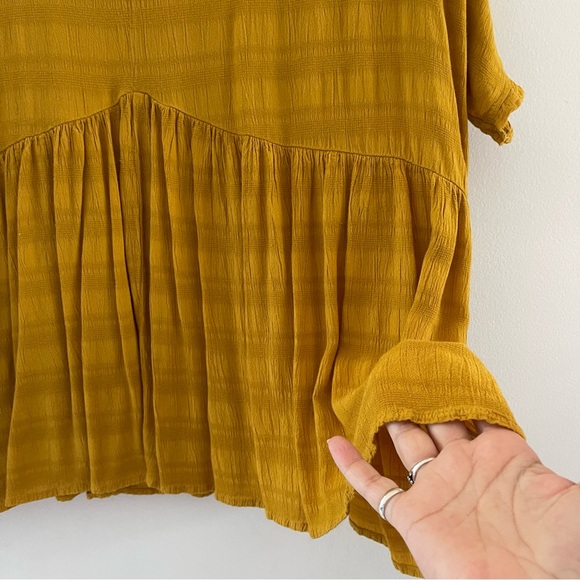 Gold/Mustard baby doll ruffle sleeve blouse empire cut flowy lightweight XL - Picture 6 of 7